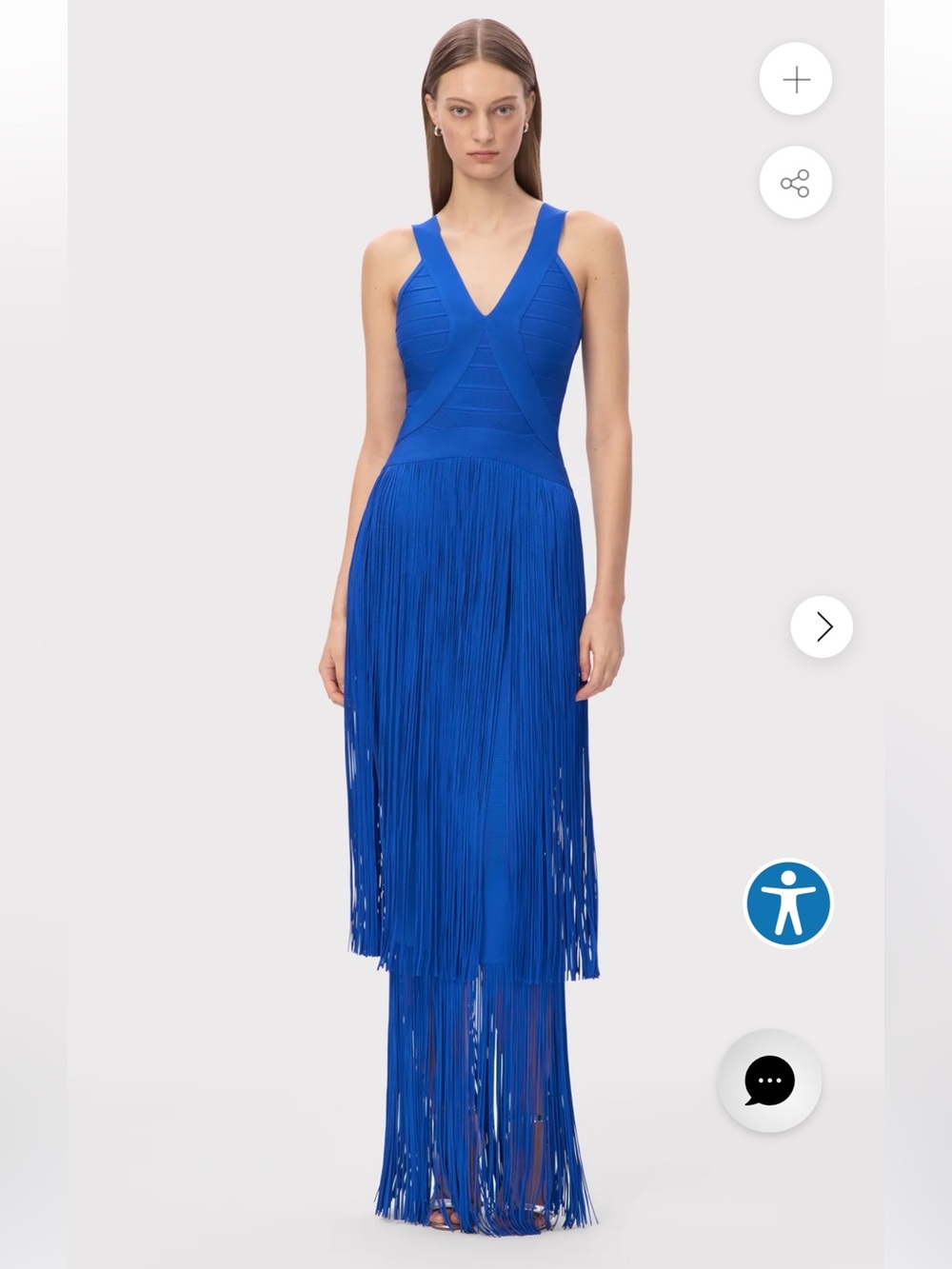 Herve Leger Blue Fringe Gown